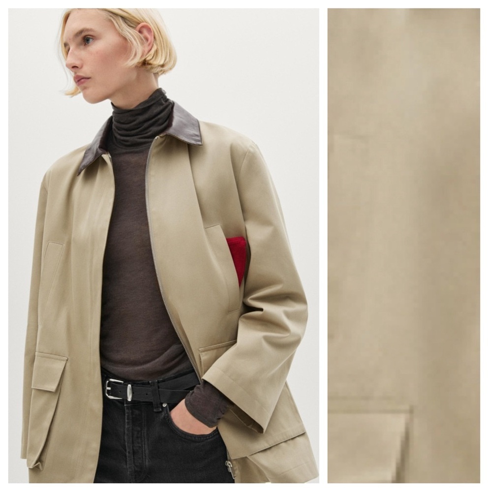 NWT. Massimo Dutti Khaki Tan Leather Collar Parka Jacket. Size S. - Picture 4 of 12